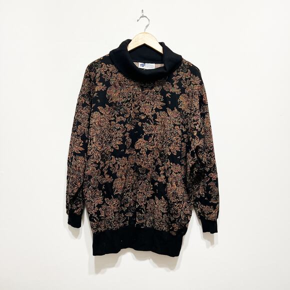 Vintage metallic cowl turtle neck knit sweater Top Notch Plus Size 2x - Picture 1 of 4